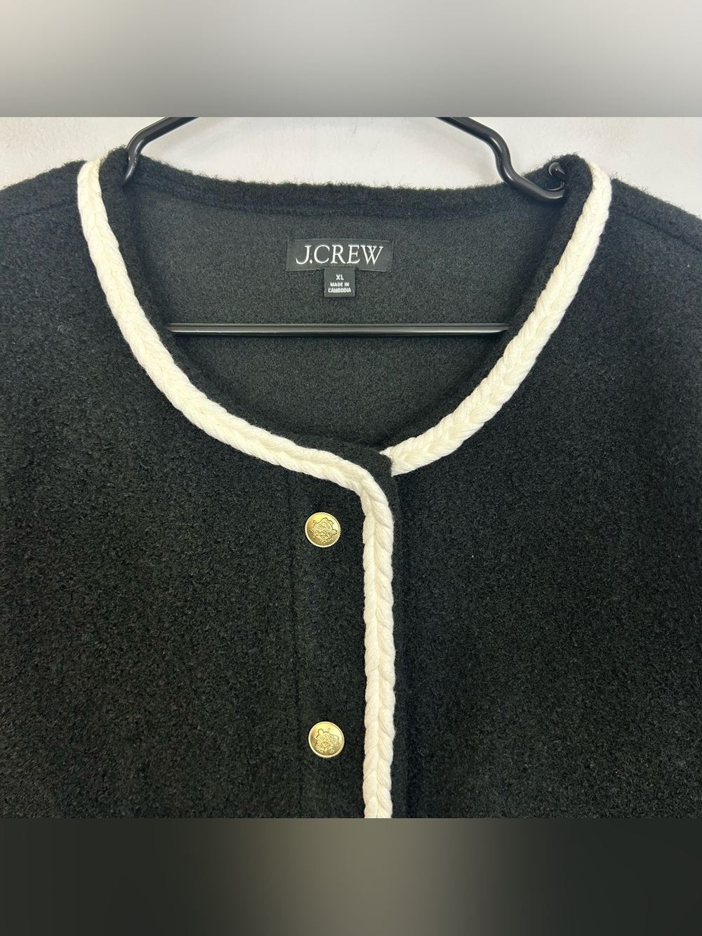 J.Crew Cropped Boucle Yarn Lady Black/White Fleece Boxy Jacket Size Xl - Picture 6 of 14
